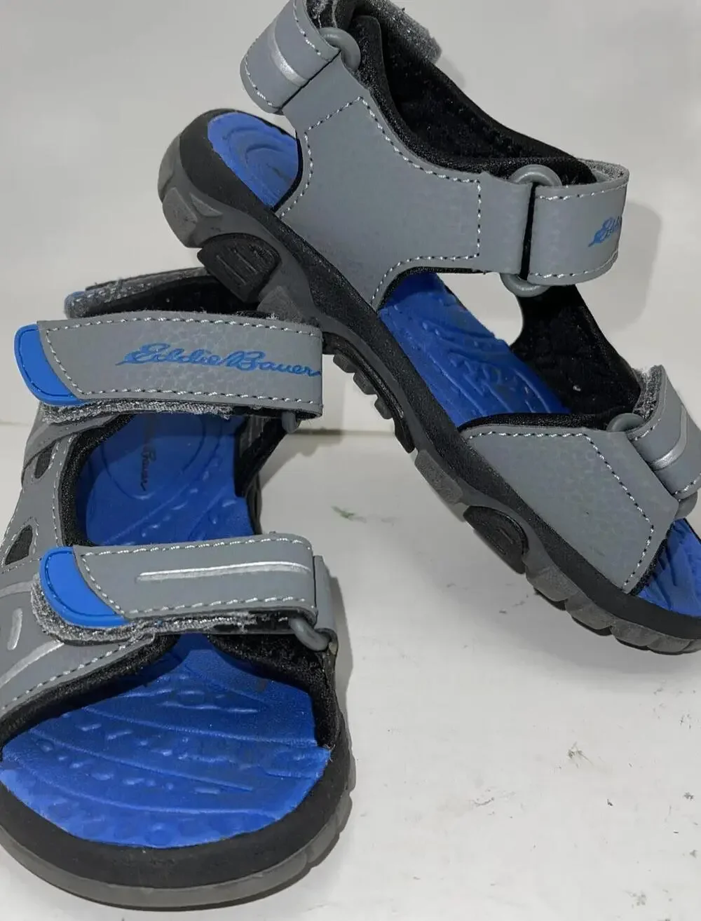 Eddie Bauer Sandals Boys Size 12 Gray Blue Pacific Hook & Loop Hiking Water